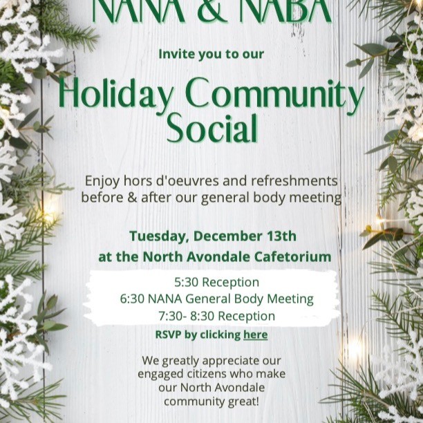 Please invite your family, friends and neighbors to the free Community Holiday Social next Tuesday, 12/13/22 before and after our general body meeting. The reception starts at 5:30pm at the North Avondale Recreation Center Cafetorium, 617 Clinton Springs Avenue. RSVP at Eventbrite at the link below and see you there!
https://www.eventbrite.com/e/nana-naba-holiday-community-social-tickets-481793345867?utm-campaign=social&utm-content=attendeeshare&utm-medium=discovery&utm-term=listing&utm-source=cp&aff=escb