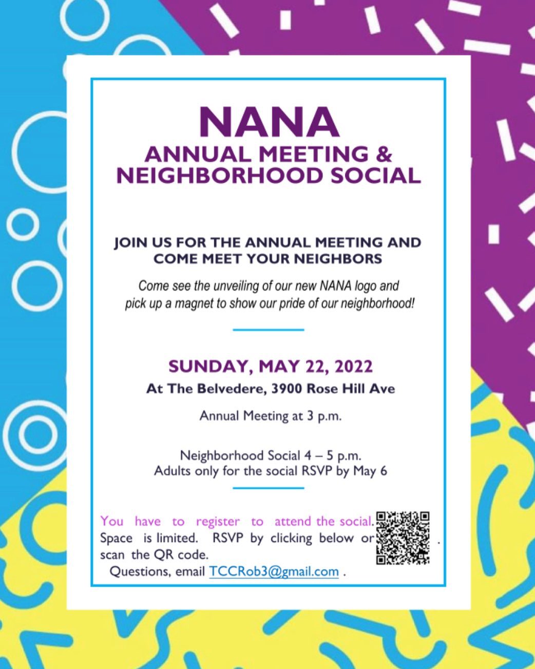 Please join us for the NANA Annual meeting May 22, 3-5pm. Link in to our bio and story to sign up to attend. This event is free and we will have food, fun and more. Would love to see you there!